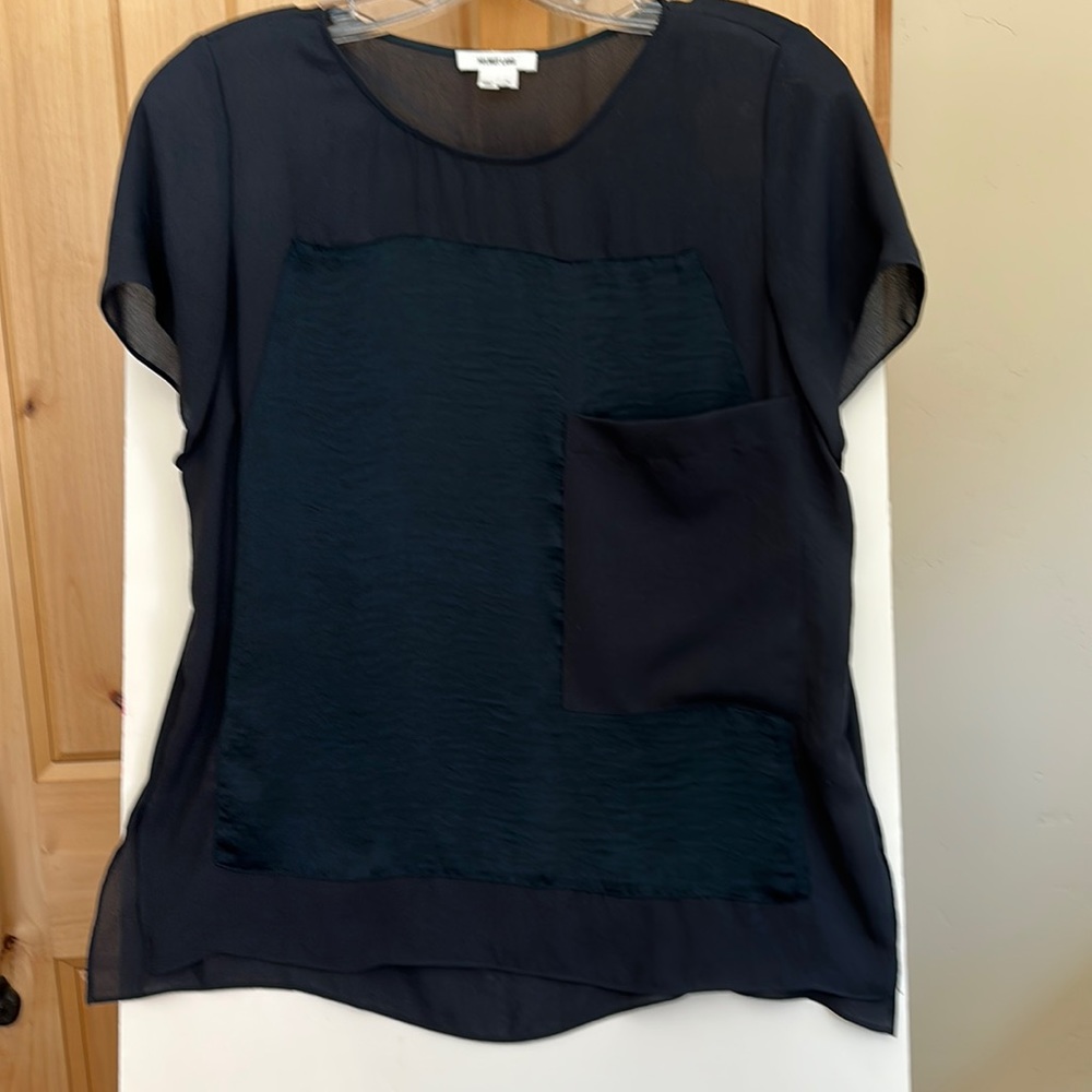 Helmut Lang navy on navy short sleeve dressy T.